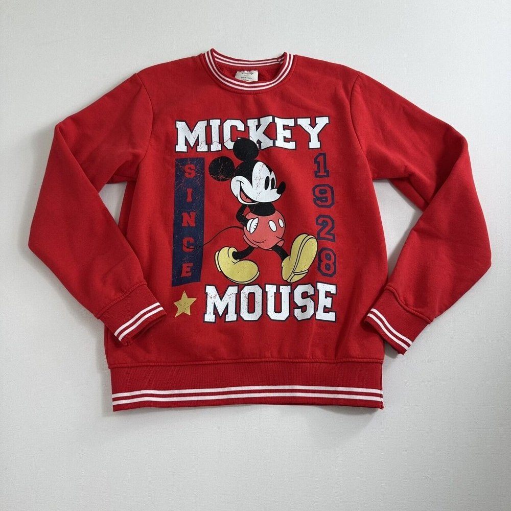 DISNEY Mickey Mouse Mens RED Sweatshirt Crewneck Size Medium long sleeve
